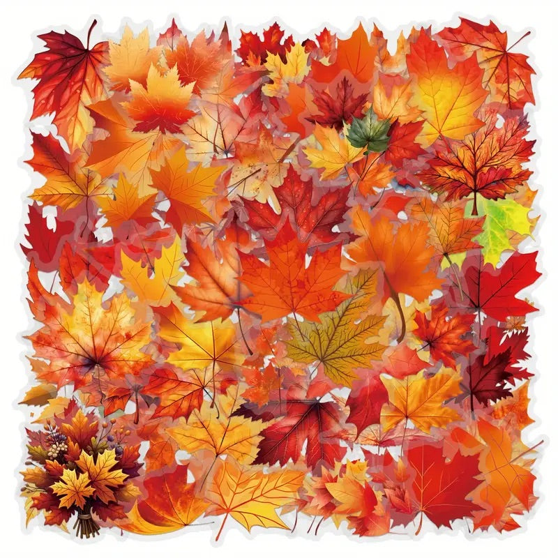 50 Pcs Seasonal Leaves PET Stickers