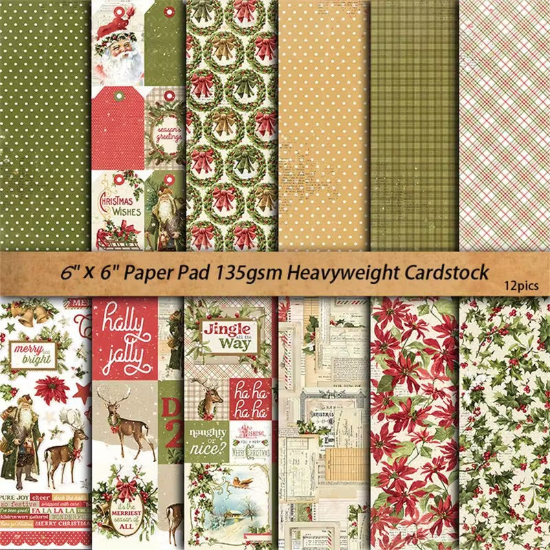 12 Page Retro Christmas Cardstock 6x6 Paper