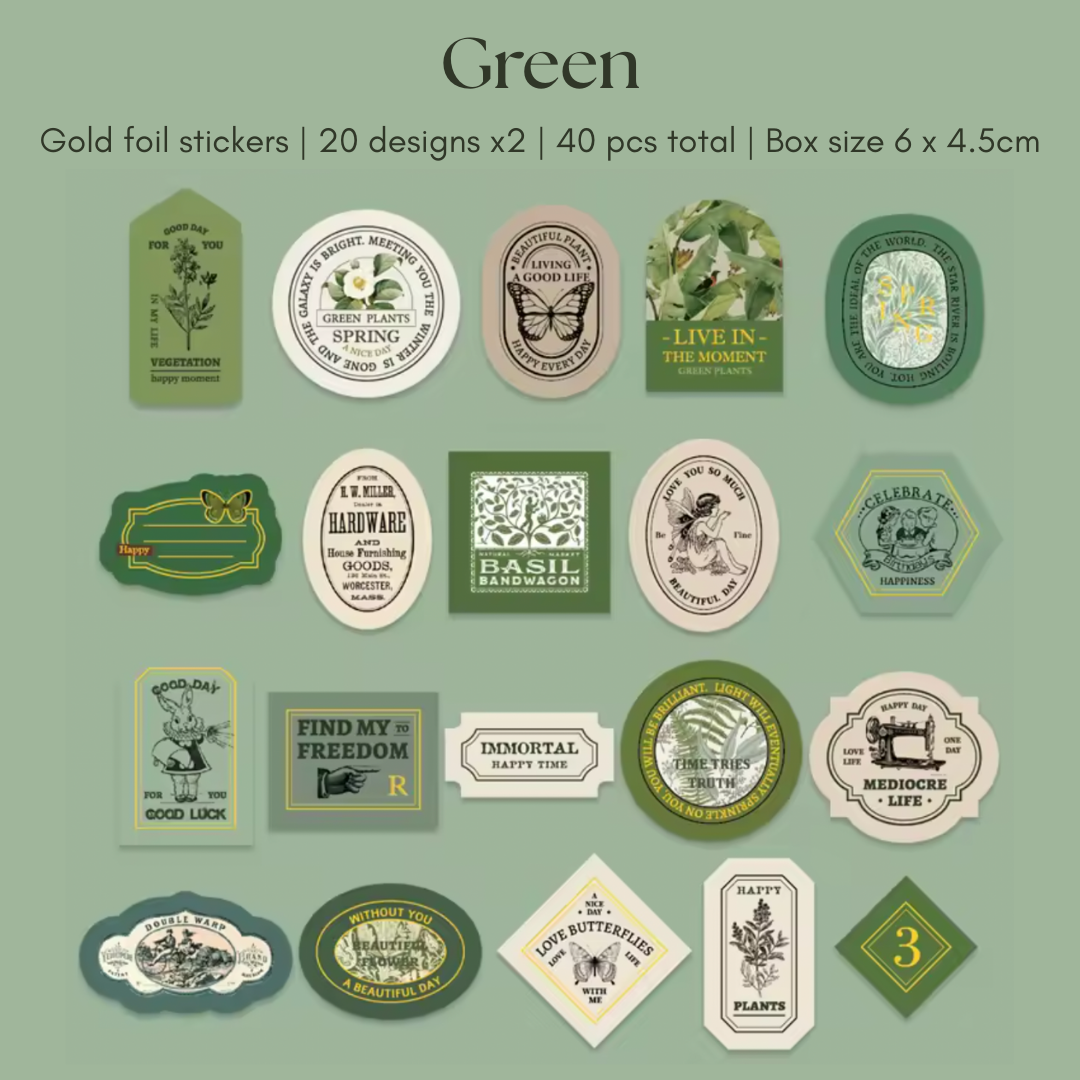 40 Pcs Small Retro Foil Label Stickers