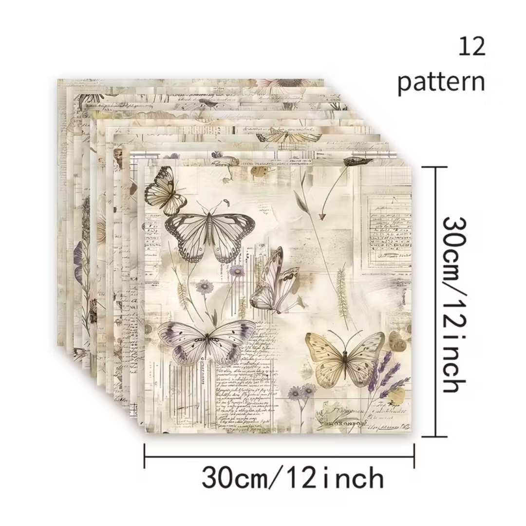 12 Page Large 12x12 Watercolour Butterfly Paper
