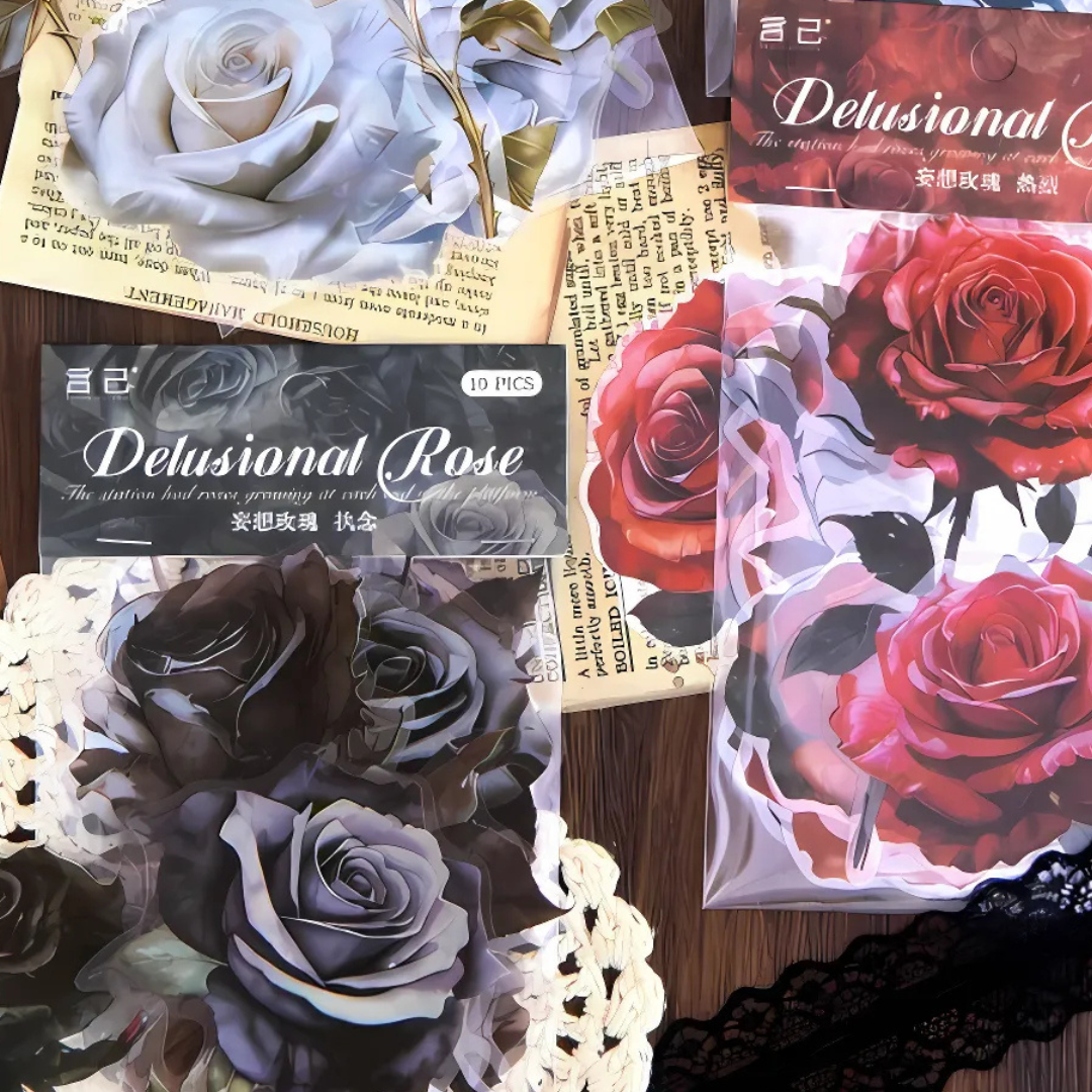 10 Pcs Large Bold Rose Stickers