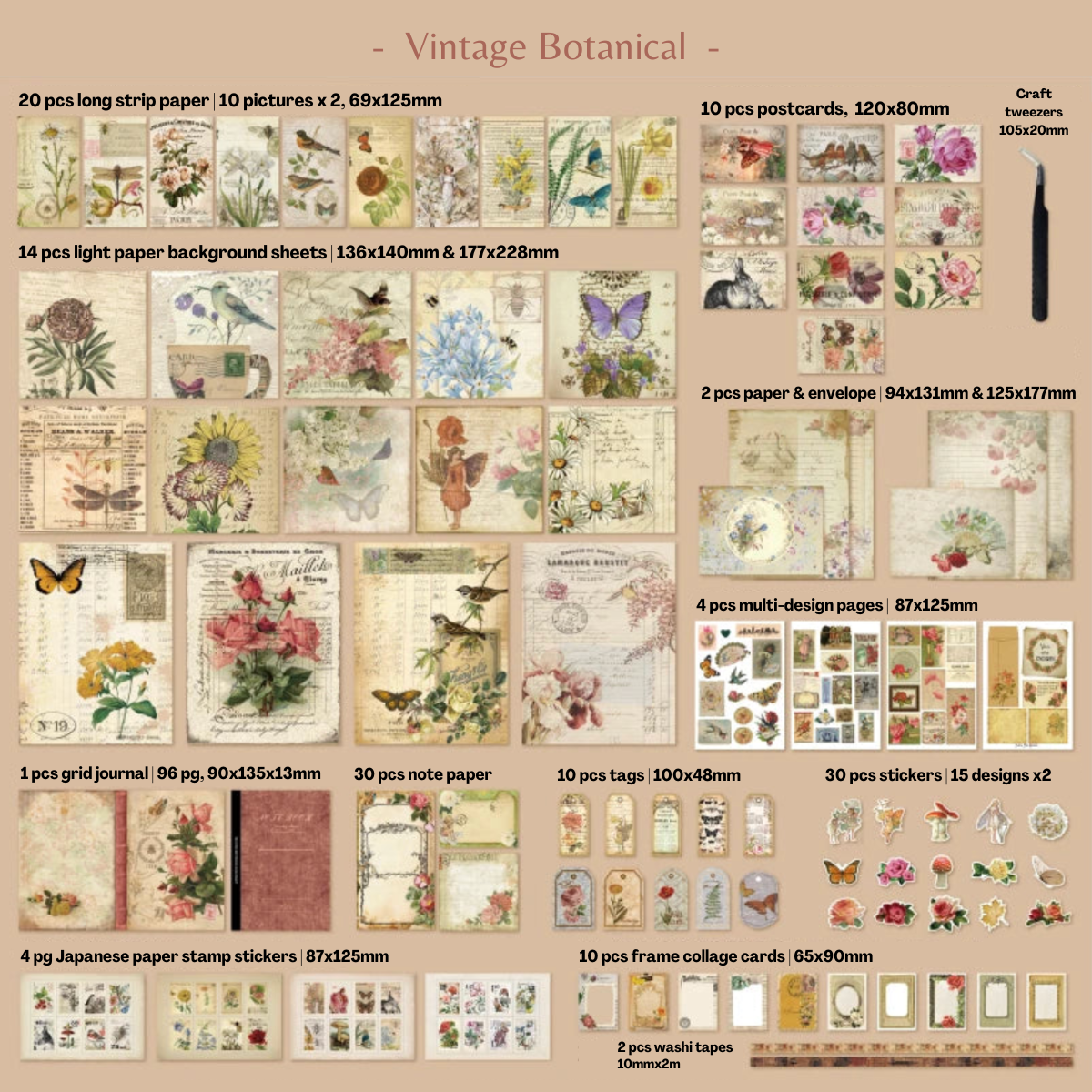 202 Pcs Vintage Starter Set with Journal