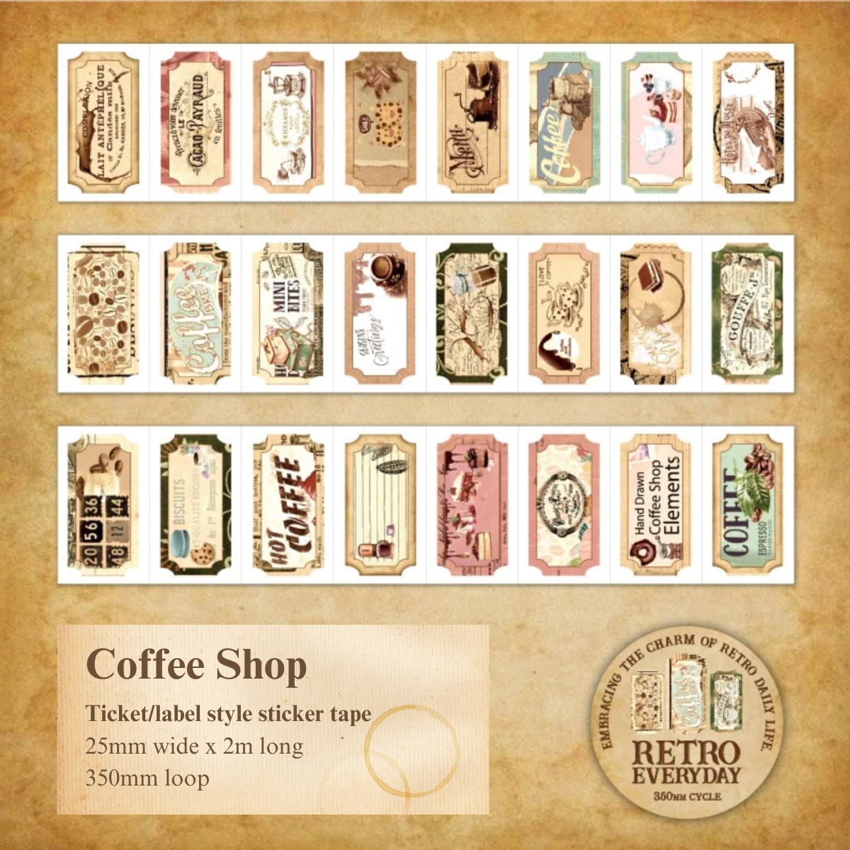 2m Vintage Labels Washi Tape