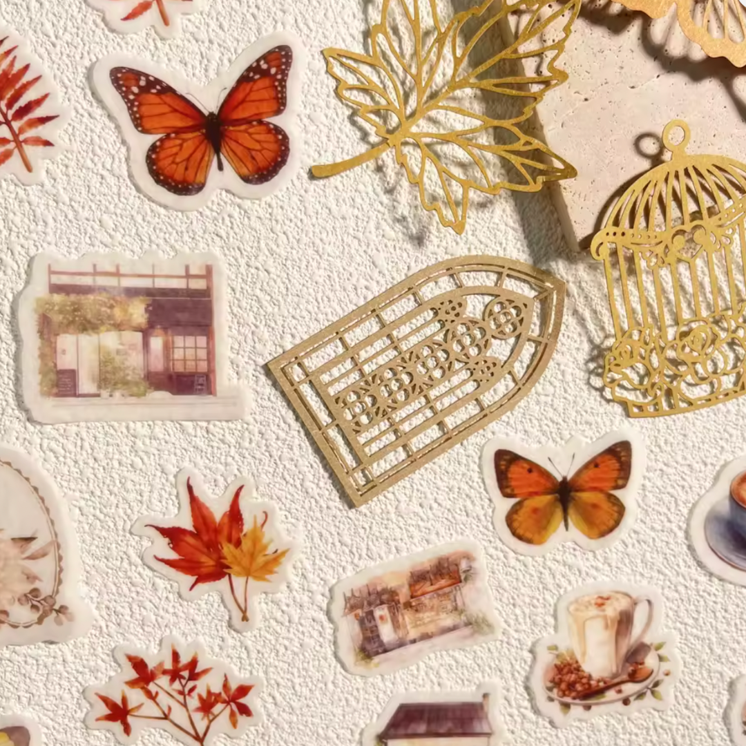 56 Pcs Vintage Paper and Stickers Set