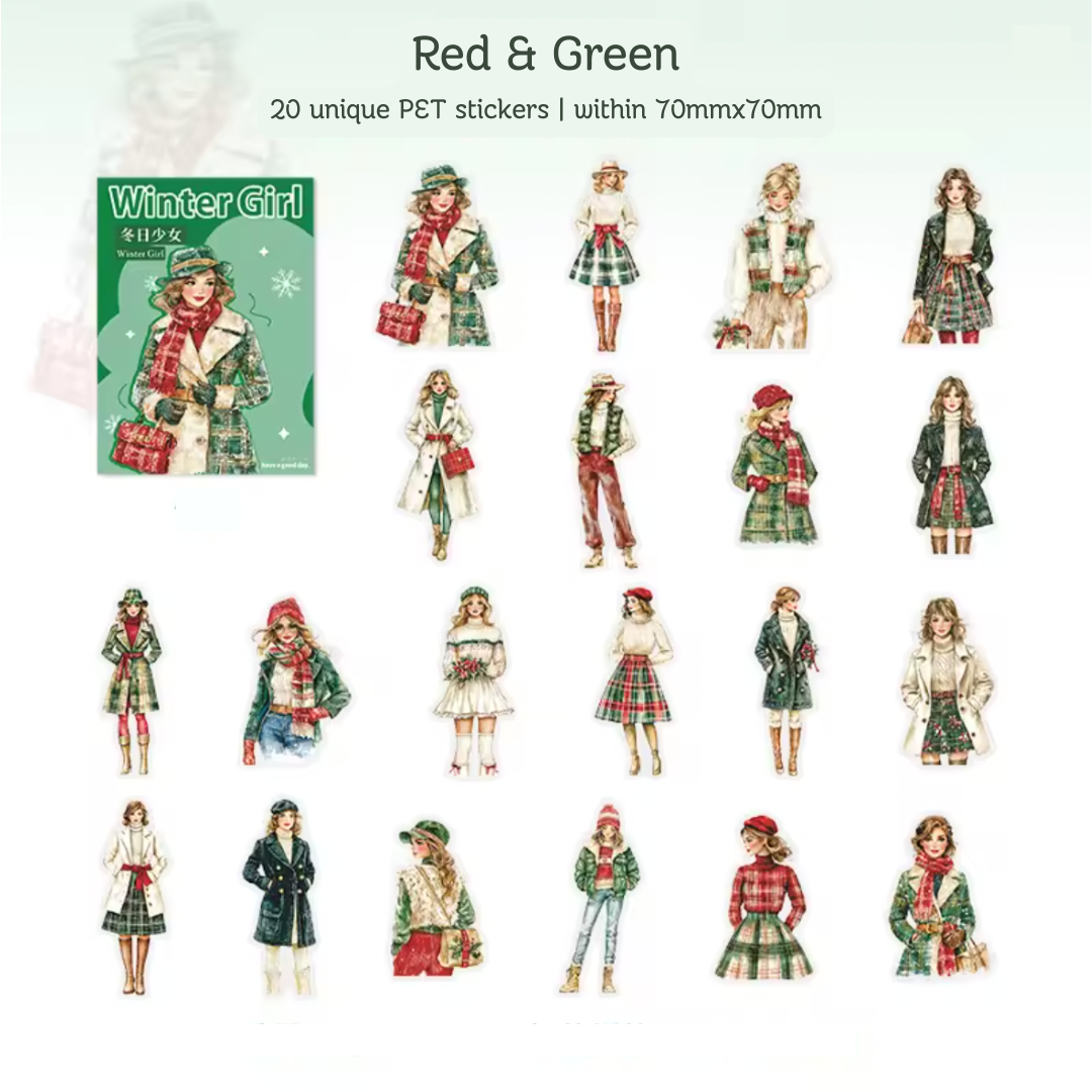 20 Pcs Winter Girl PET Stickers