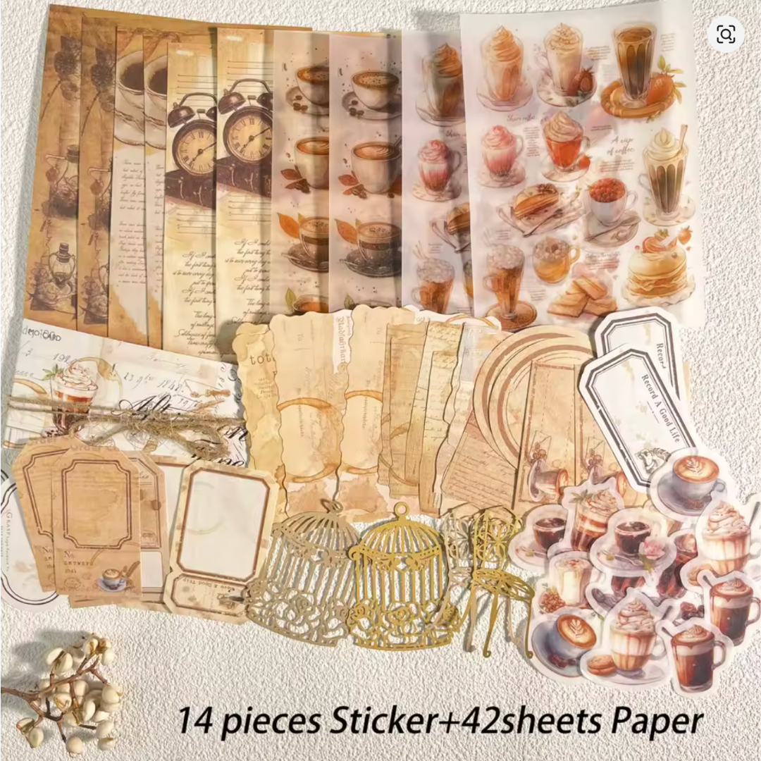 56 Pcs Vintage Paper and Stickers Set