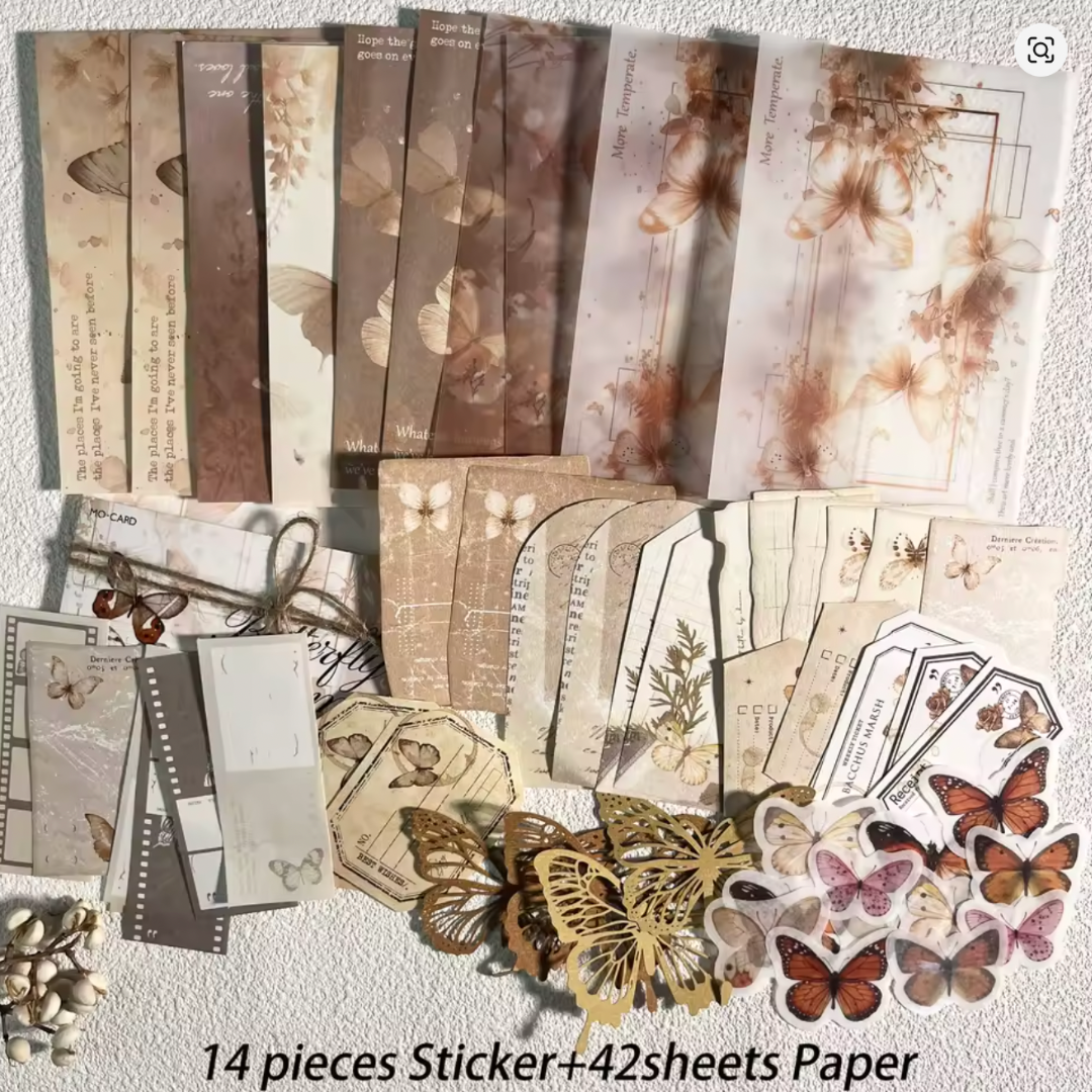 56 Pcs Vintage Paper and Stickers Set