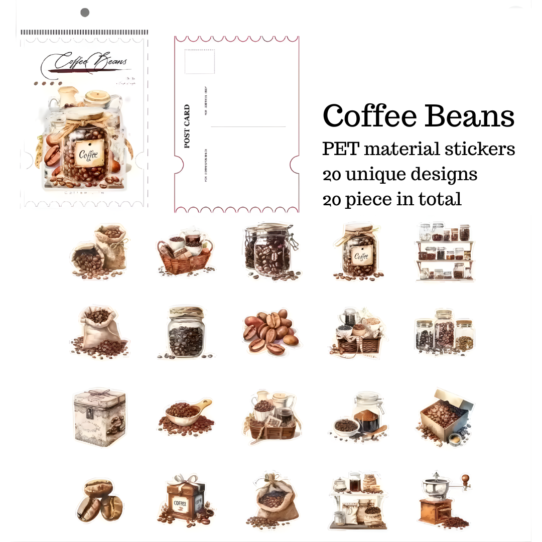 20 Pcs Coffee Life PET Stickers