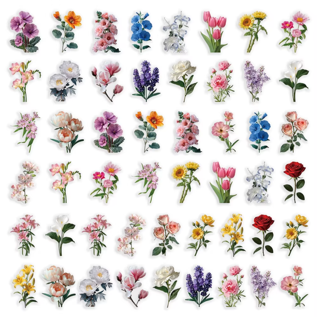 50 Pcs Botanical Bloom PET Stickers