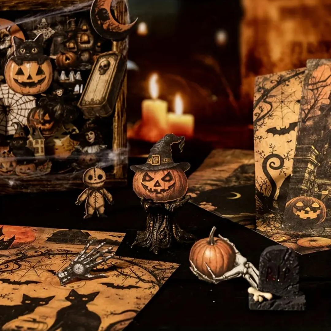 60 Pcs Vintage Horror Paper & Sticker Set