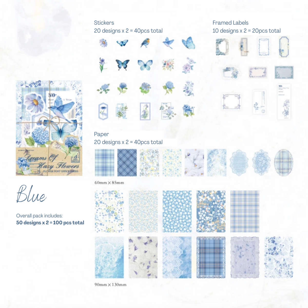 100 Pcs Flowers Stickers and Paper Set