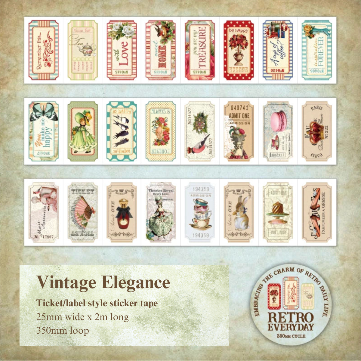 2m Vintage Labels Washi Tape