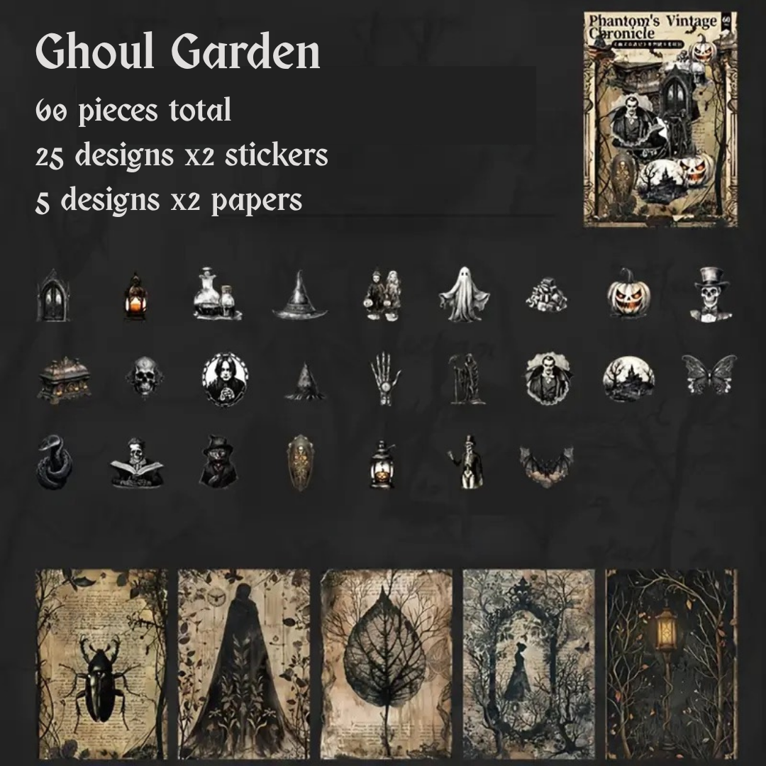 60 Pcs Vintage Horror Paper & Sticker Set