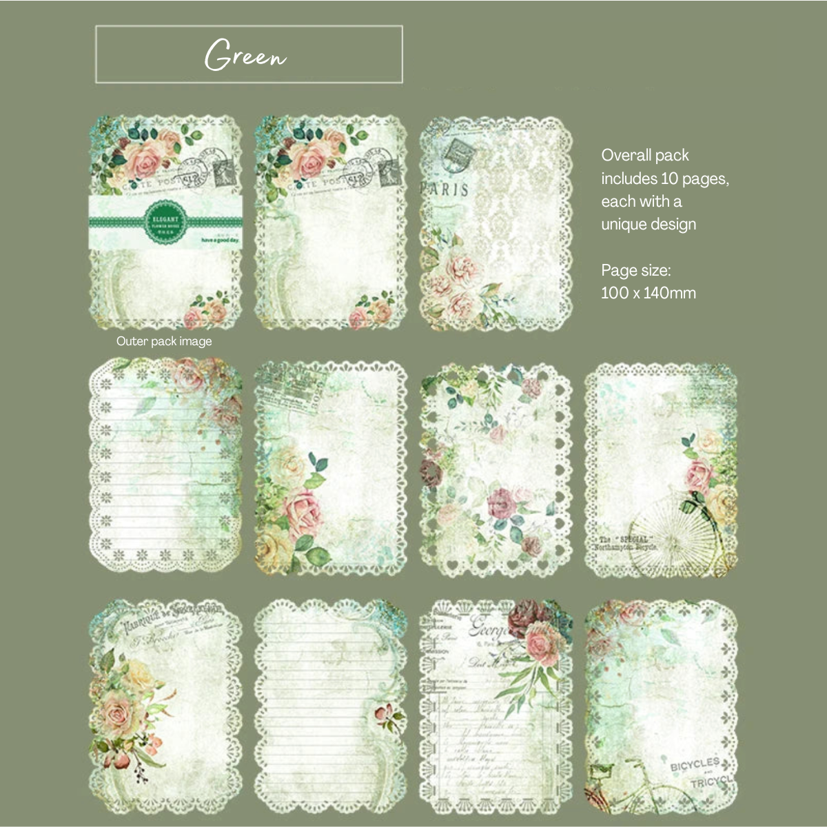 10 Pcs Vintage Floral Lace Paper