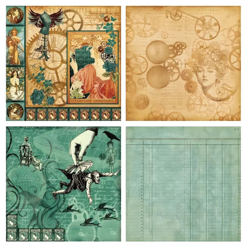 12 Page Vintage Steampunk 6x6 Paper Pack
