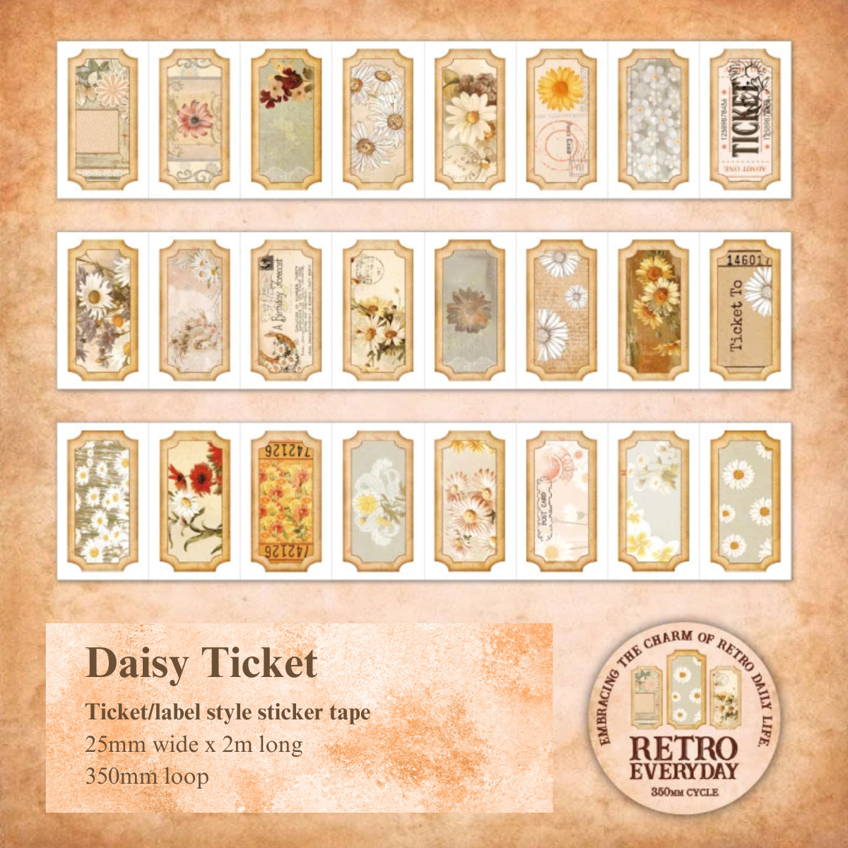 2m Vintage Labels Washi Tape