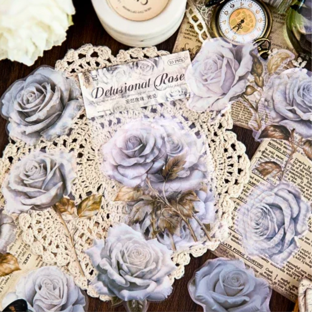 10 Pcs Large Bold Rose Stickers