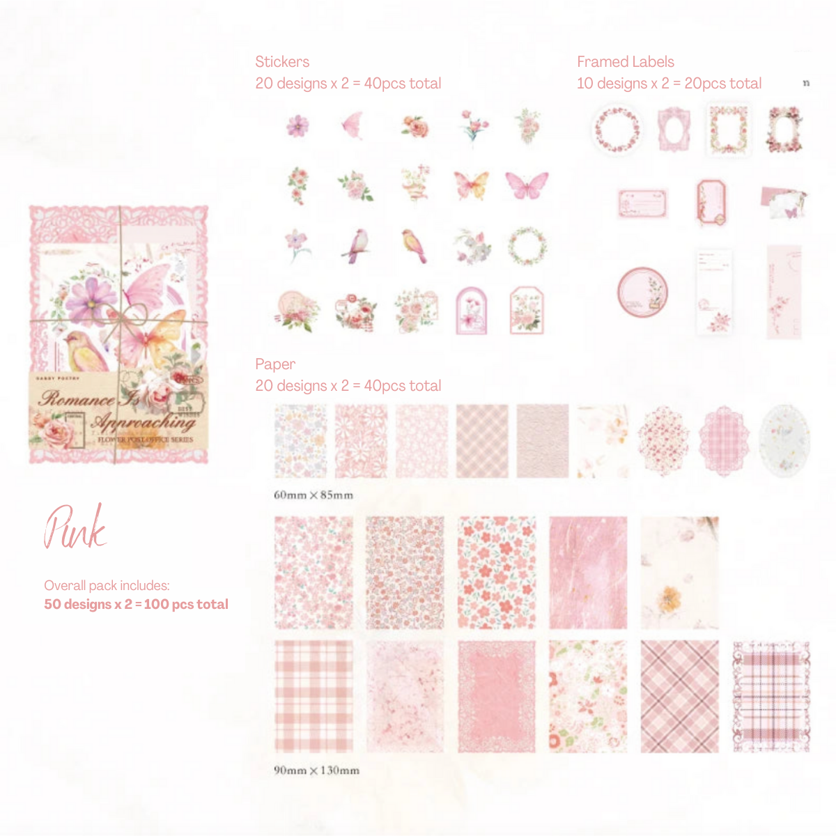100 Pcs Flowers Stickers and Paper Set