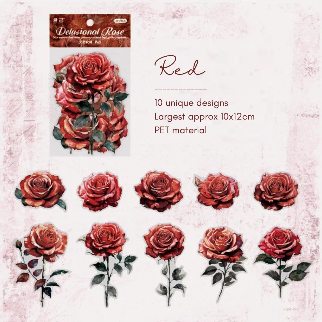 10 Pcs Large Bold Rose Stickers
