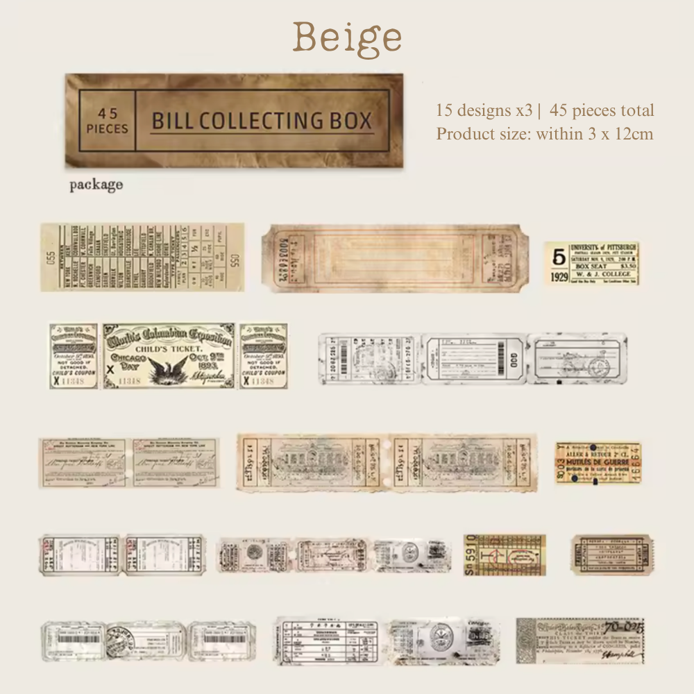 45 Pcs Vintage Ephemera Ticket Stickers