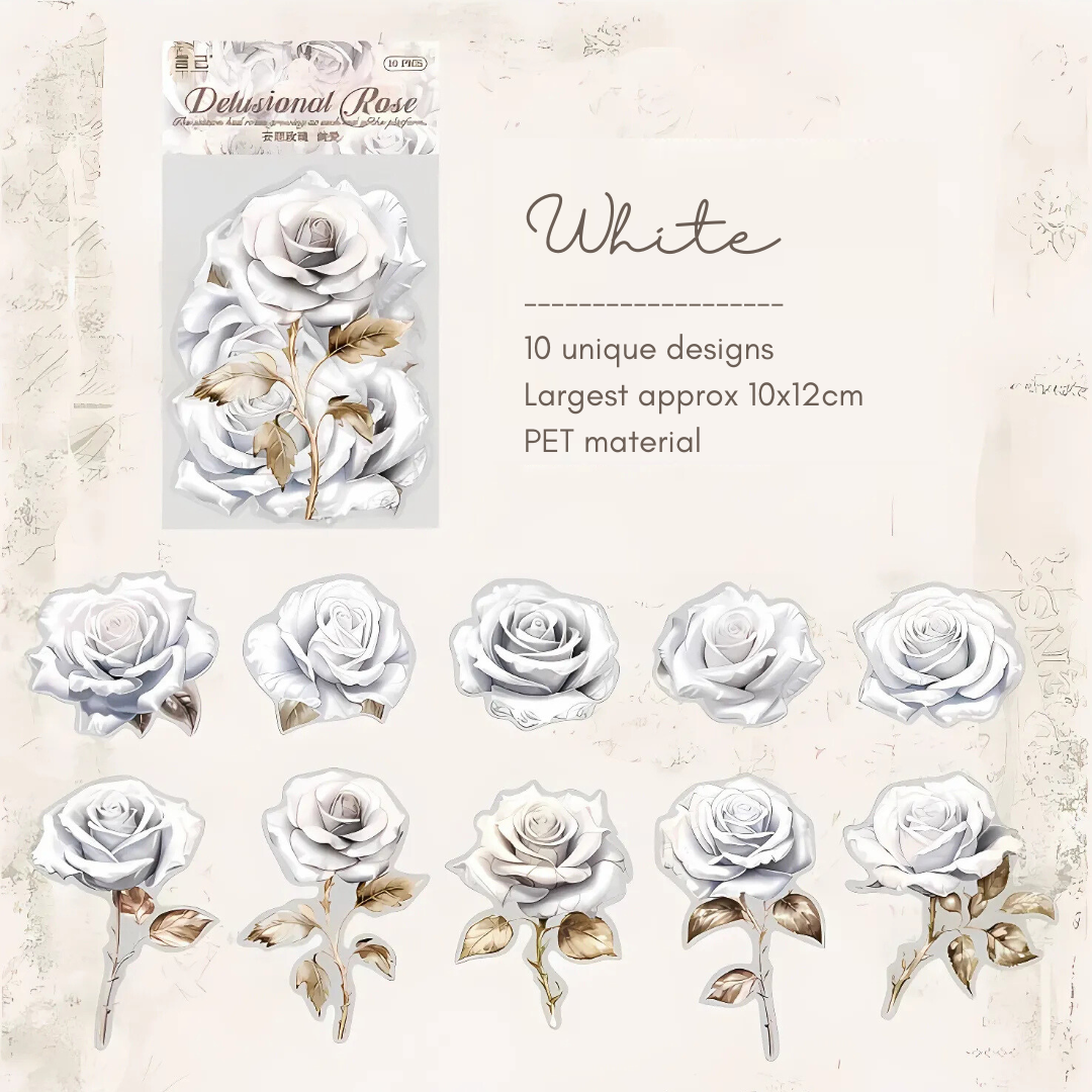 10 Pcs Large Bold Rose Stickers