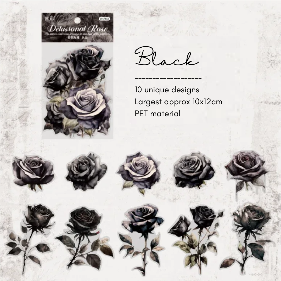 10 Pcs Large Bold Rose Stickers