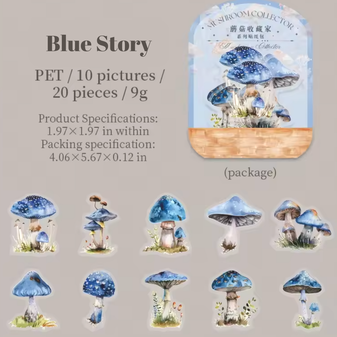 20 Pcs Mushroom Collection PET Stickers