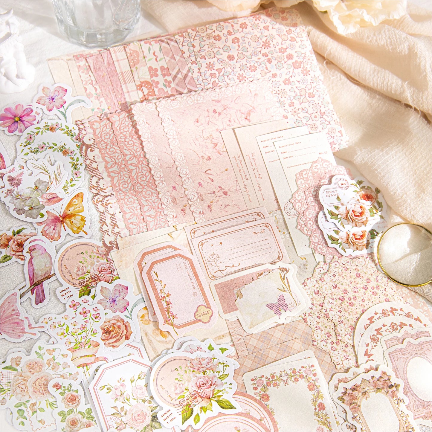 100 Pcs Flowers Stickers and Paper Set