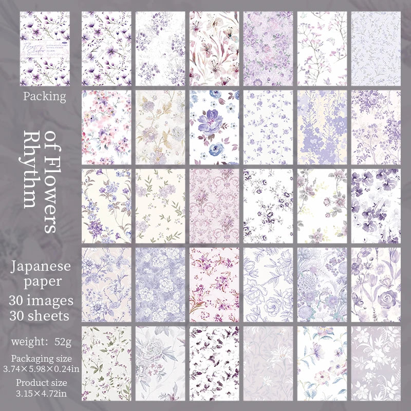 30 Pcs Vintage Flower Washi Sticker Paper