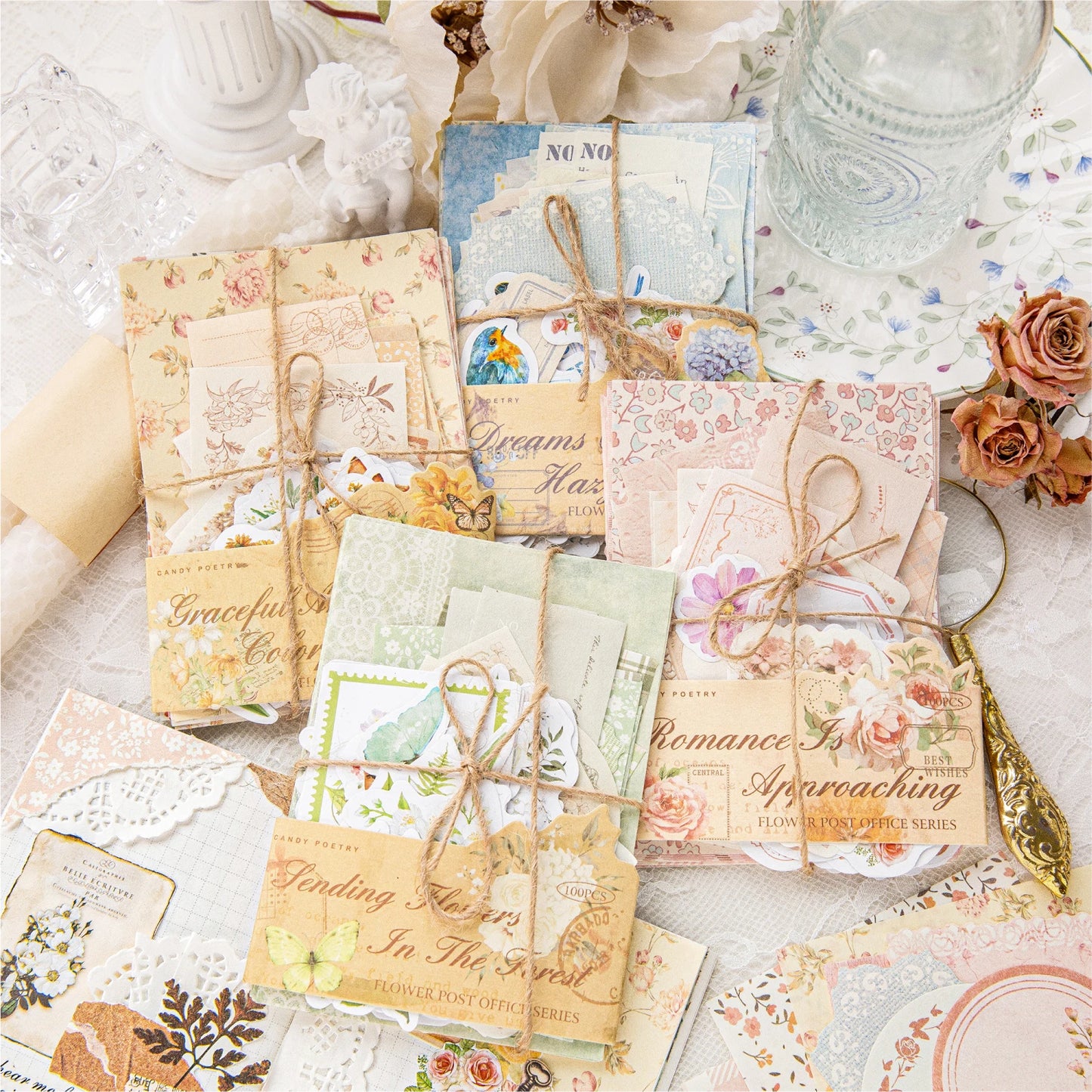 100 Pcs Flowers Stickers and Paper Set