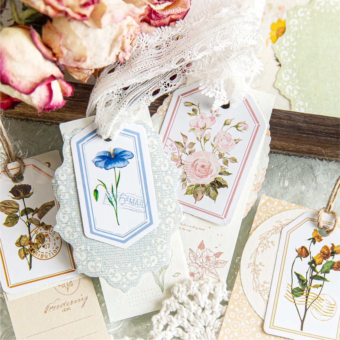 100 Pcs Flowers Stickers and Paper Set