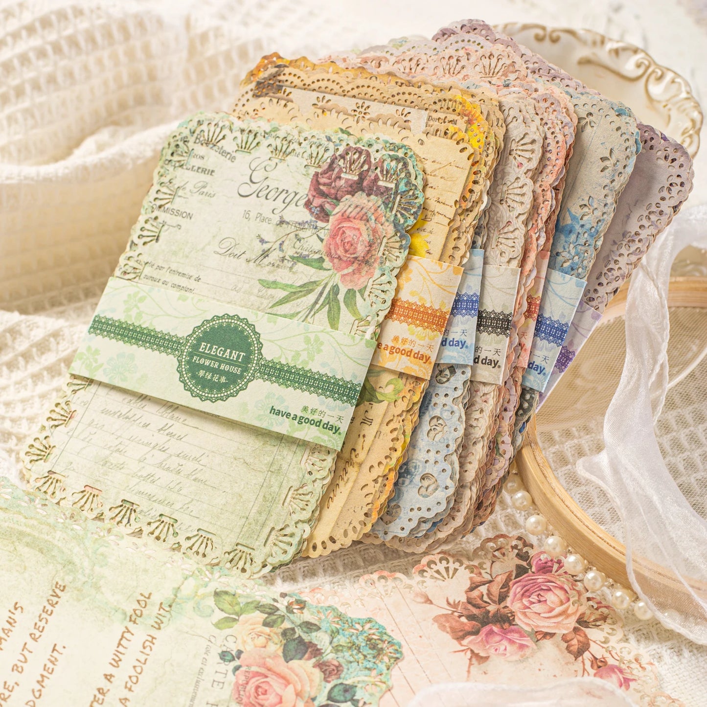 10 Pcs Vintage Floral Lace Paper