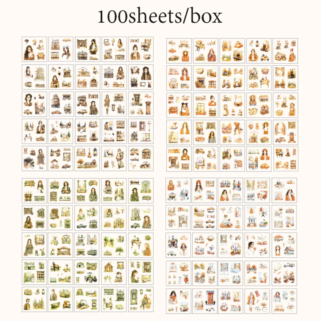 100 Pcs Autumn Colours PET Sticker Set