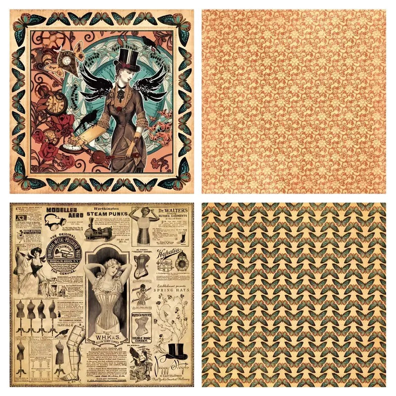 12 Page Vintage Steampunk 6x6 Paper Pack