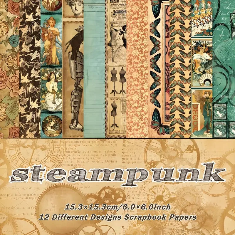 12 Page Vintage Steampunk 6x6 Paper Pack