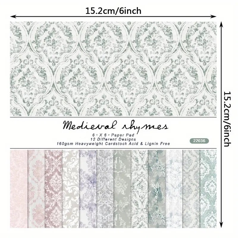 12 Page Pastel Damask 6x6 Paper Pack