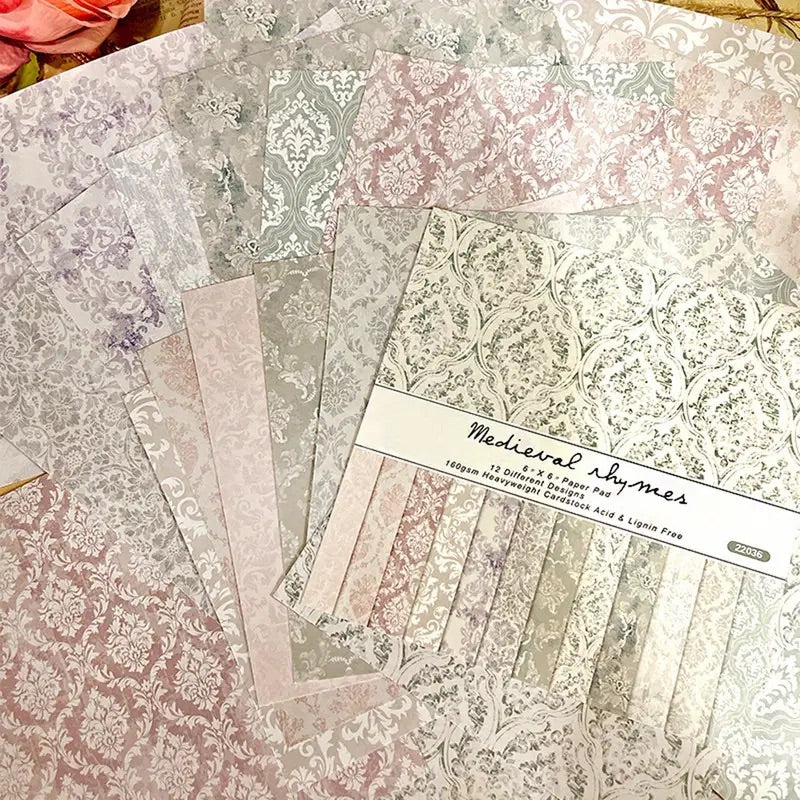 12 Page Pastel Damask 6x6 Paper Pack