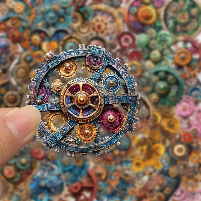50 Pcs Steampunk Gears PET Stickers