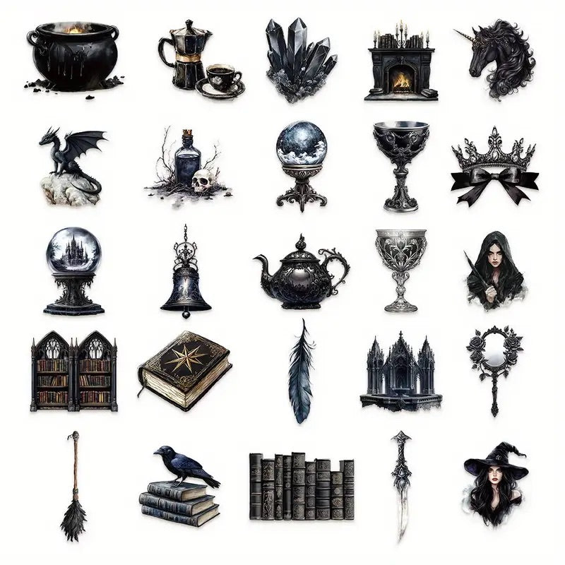 50 Pcs Gothic Dark Castle PET Stickers