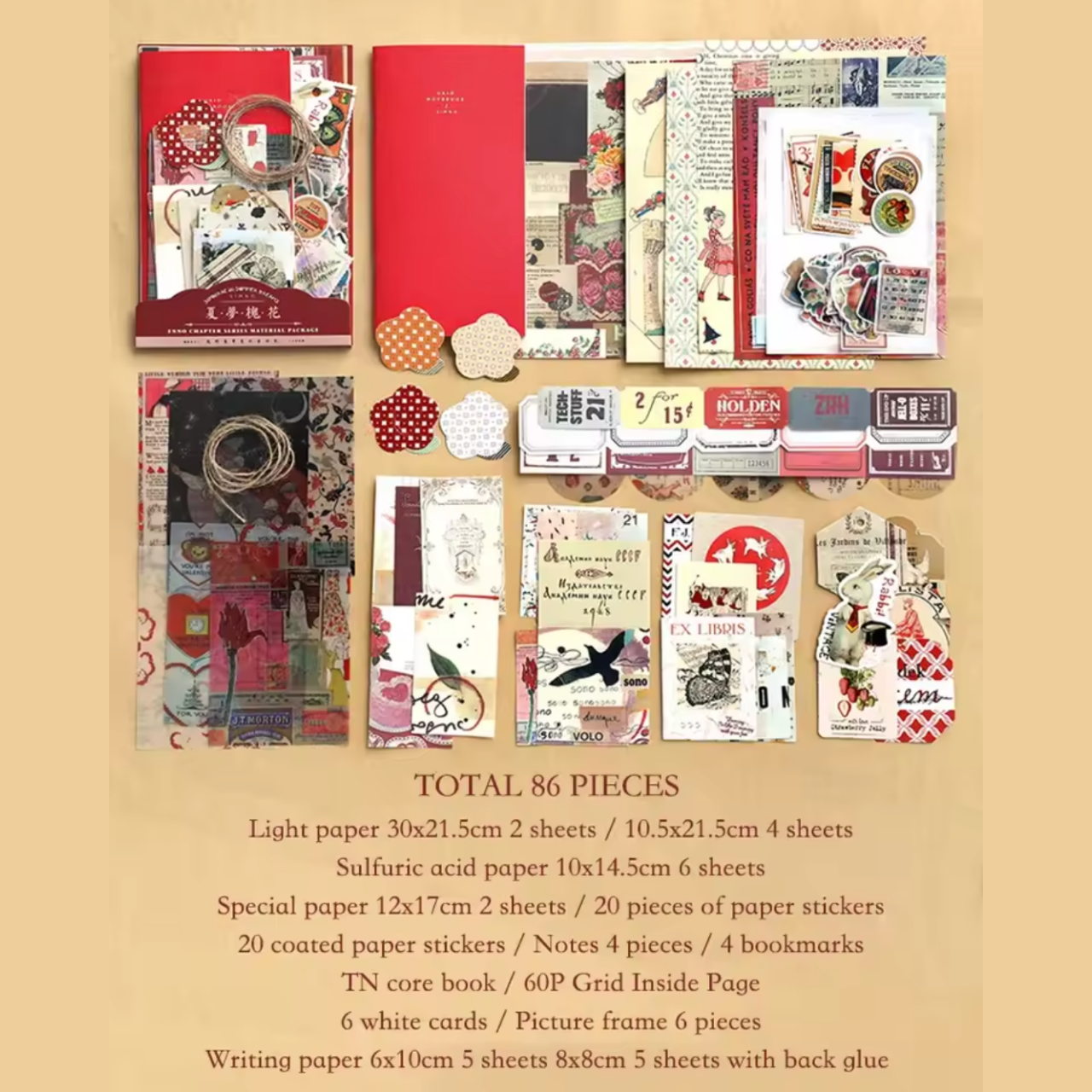 86 Pcs Aesthetic Scrapbooking Kit with Journal
