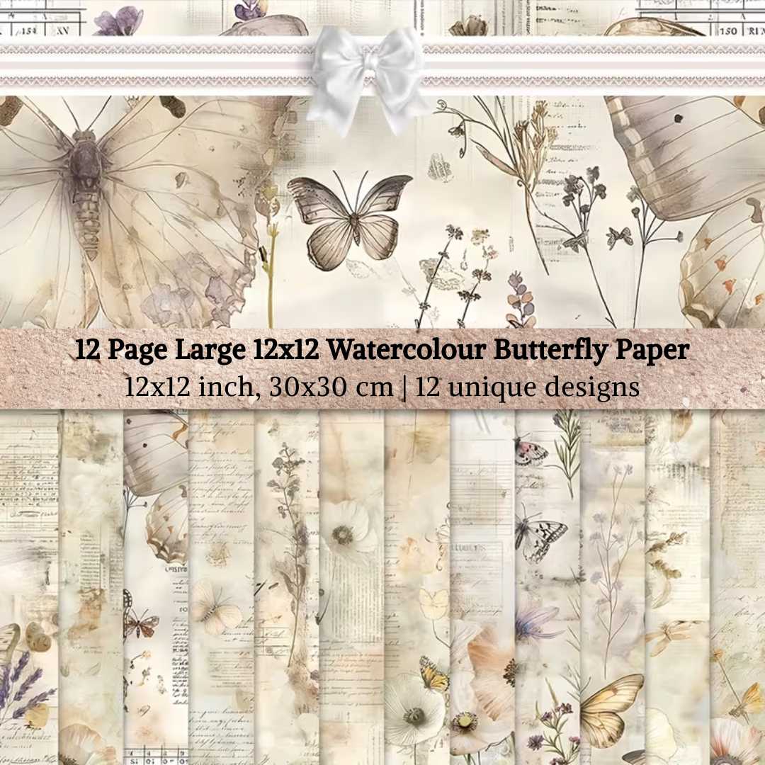 12 Page Large 12x12 Watercolour Butterfly Paper