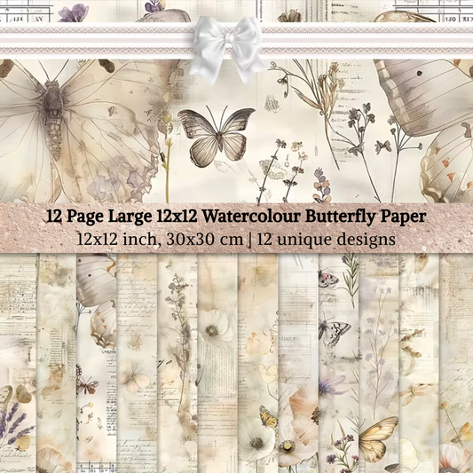 12 Page Large 12x12 Watercolour Butterfly Paper