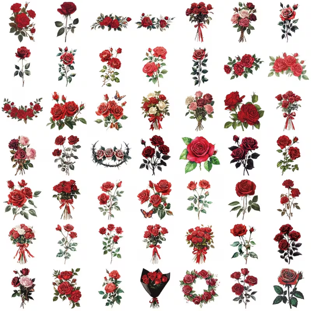 50 Pcs Botanical Bloom PET Stickers