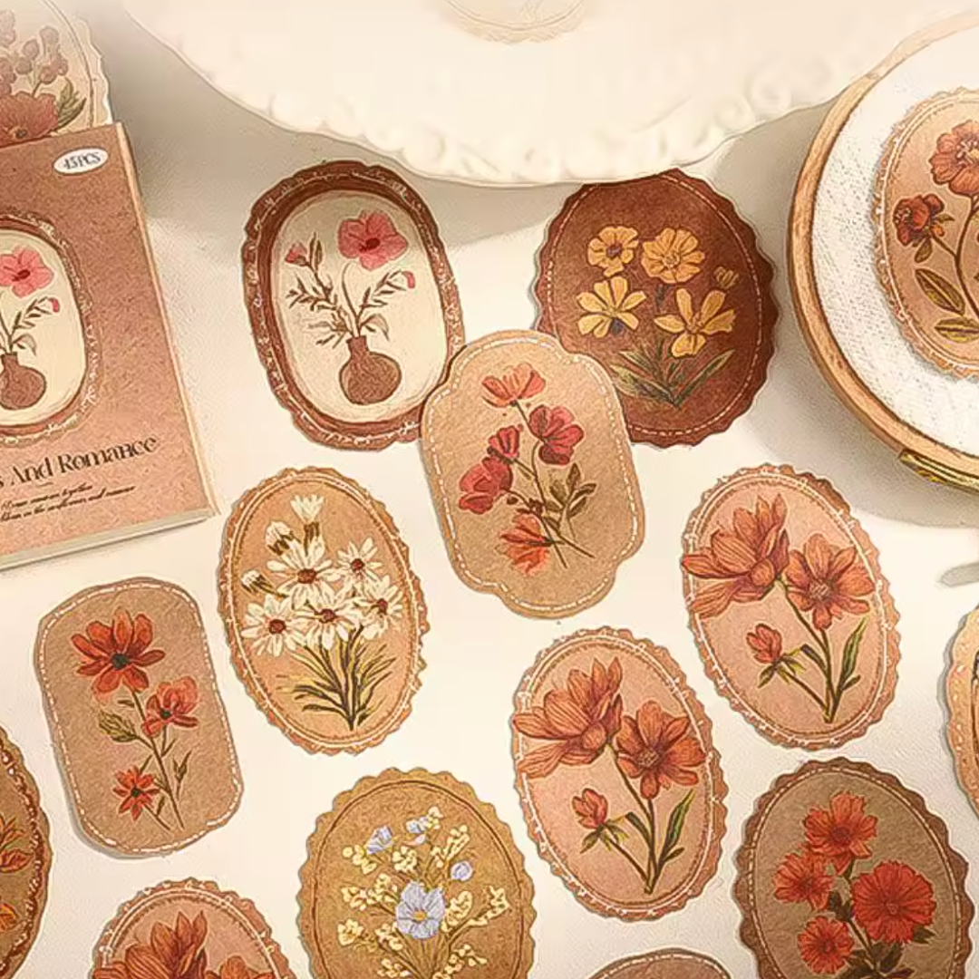 45 Pcs Flowers & Romance Framed Sticker Pack