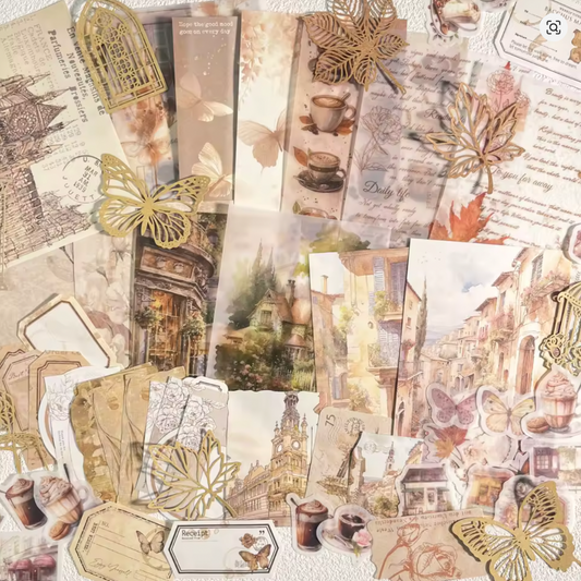 56 Pcs Vintage Paper and Stickers Set