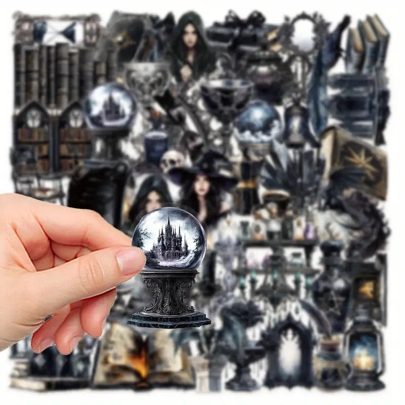 50 Pcs Gothic Dark Castle PET Stickers