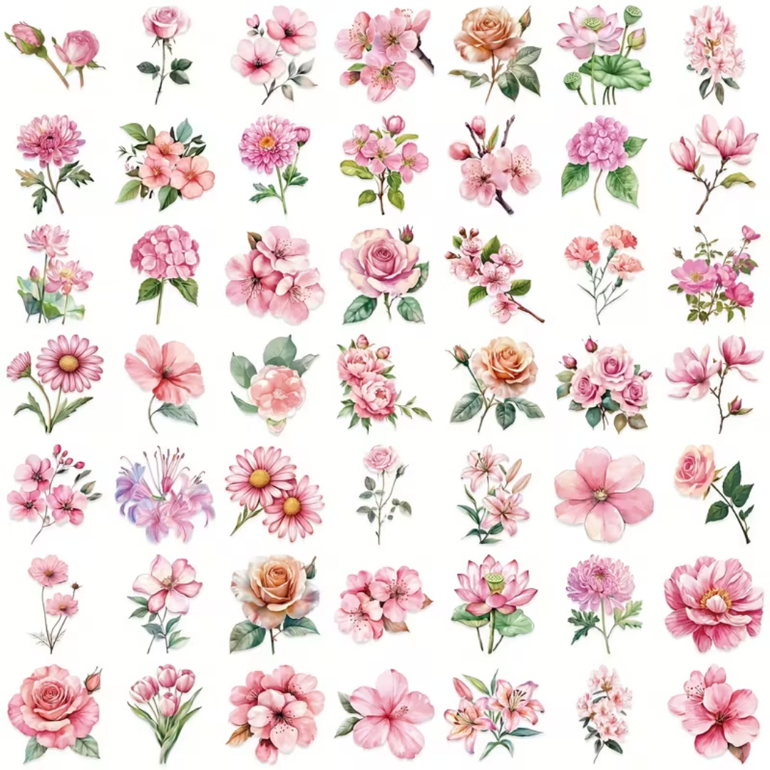 50 Pcs Botanical Bloom PET Stickers