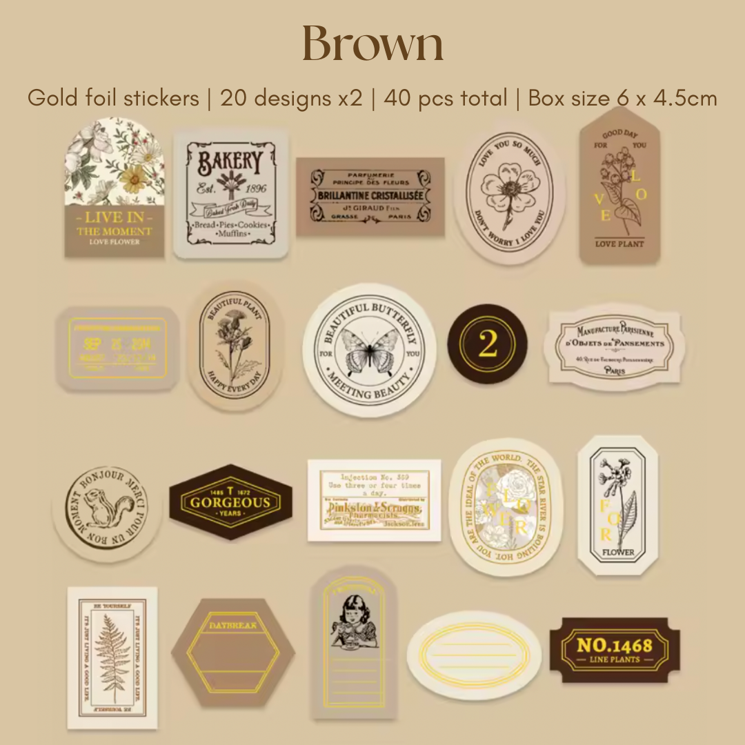 40 Pcs Small Retro Foil Label Stickers