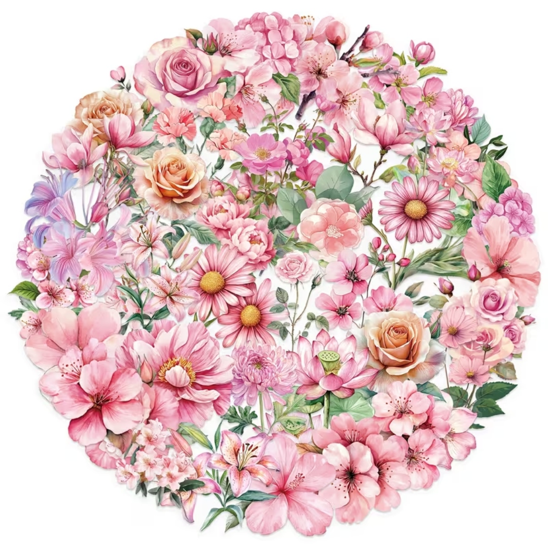50 Pcs Botanical Bloom PET Stickers