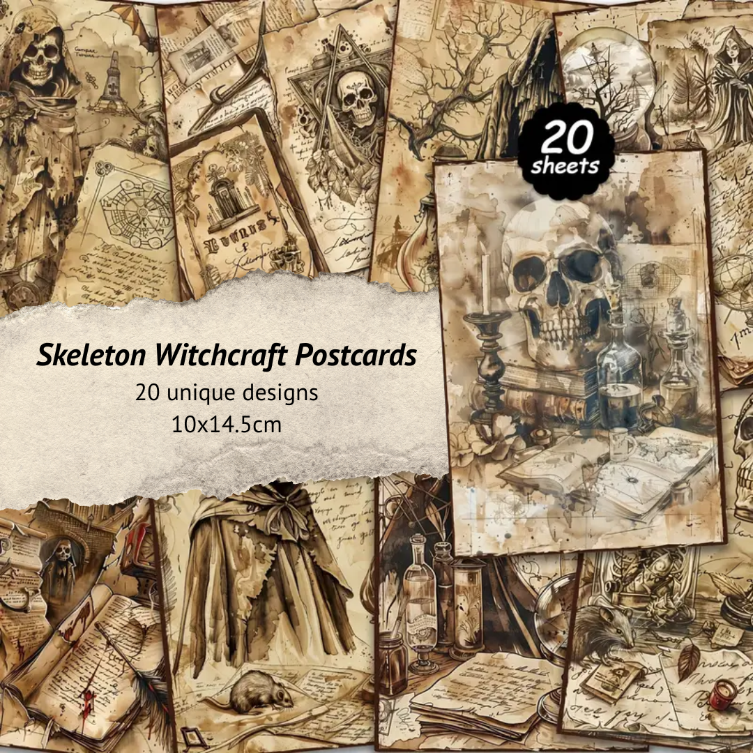 20 Pcs Skeleton Witchcraft Postcards